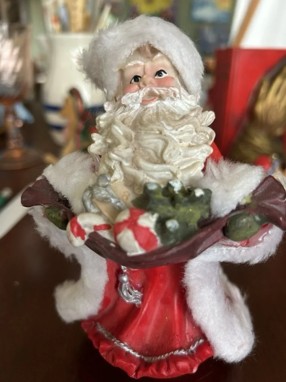 Wood Rocking Horse and Santa Ornaments Set of 2
